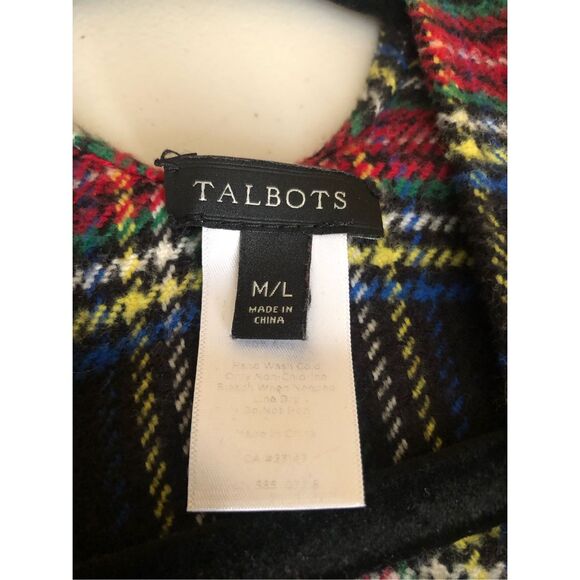 Talbots Tartan Plaid Open Front Ruana Wrap Cape Shawl Fringe M/L - Picture 12 of 13